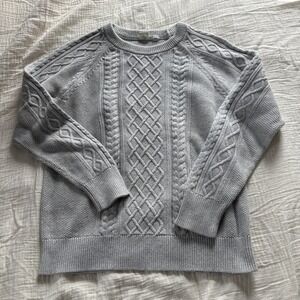 Gap Sweater Cable Knit Cotton Gray Crewneck Raglan Sleeve Casual Knit L